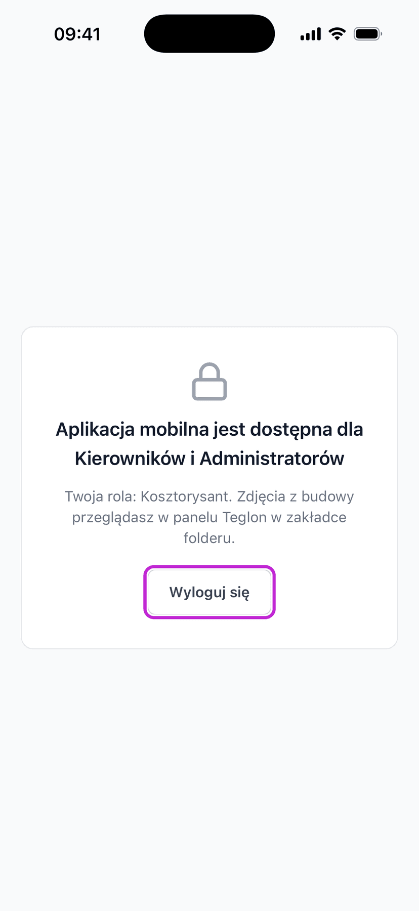 Komunikat o braku dostępu do aplikacji mobilnej