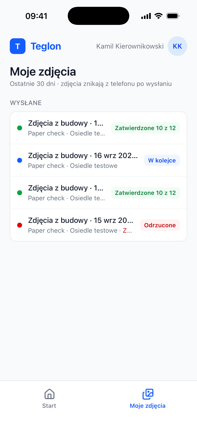 Ekran „Moje zdjęcia” — zestaw ze statusem „Zatwierdzone 10 z 12”